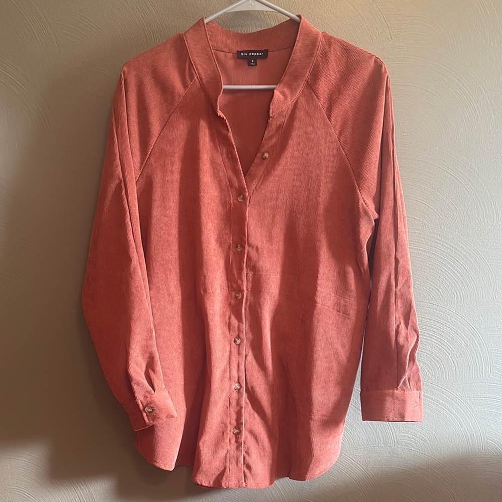 Small Blu Pepper Rust Button-Up Blouse